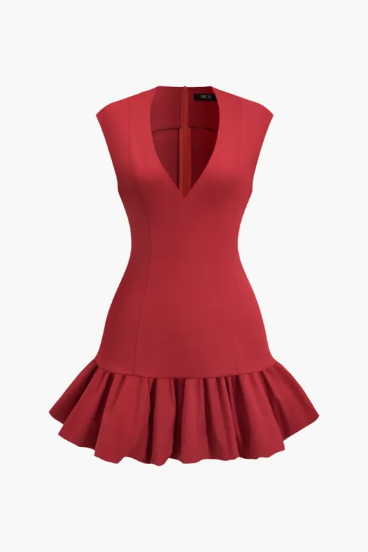 Solid V-Neck Ruched Mini Dress sold by Micas