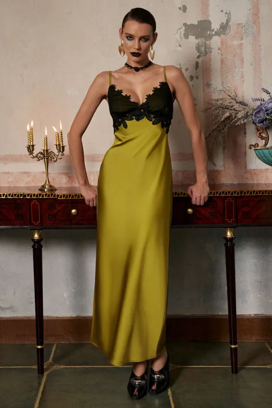 Contrast Lace Trim Satin Slip Dress sold by Micas
