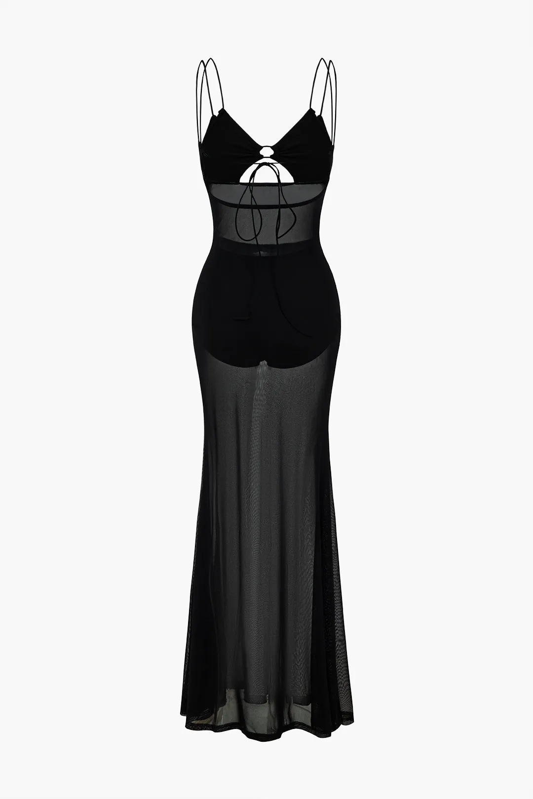 Solid Mesh Backless Tie-Up Maxi Dress sold by Micas product image thumbnail 3