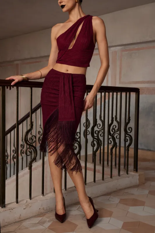 Solid Fringe Midi Skirt sold by Micas