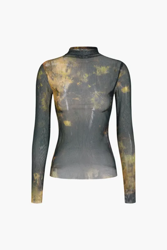 Tie Dye Print Mesh langærmet top sold by Micas