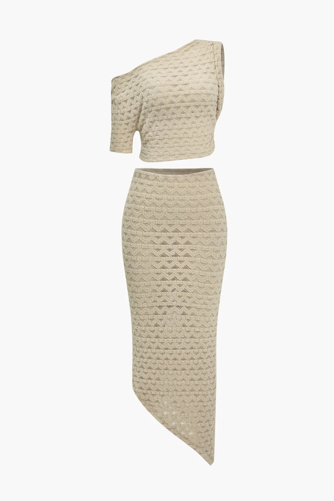 Solid Textured Asymmetrical Skirt Set sold by Micas
