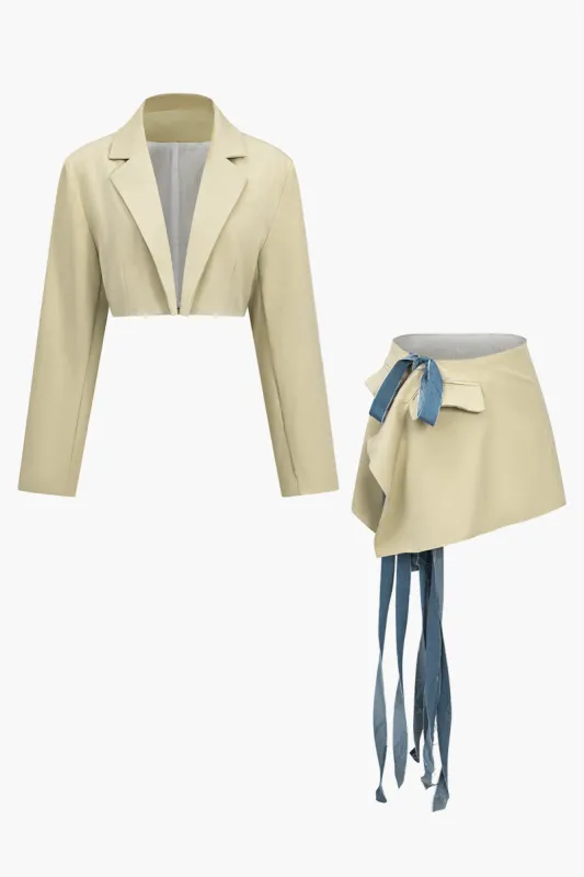 Crop Blazer og Asymmetrisk Tie-Wrap Nederdel Sæt sold by Micas