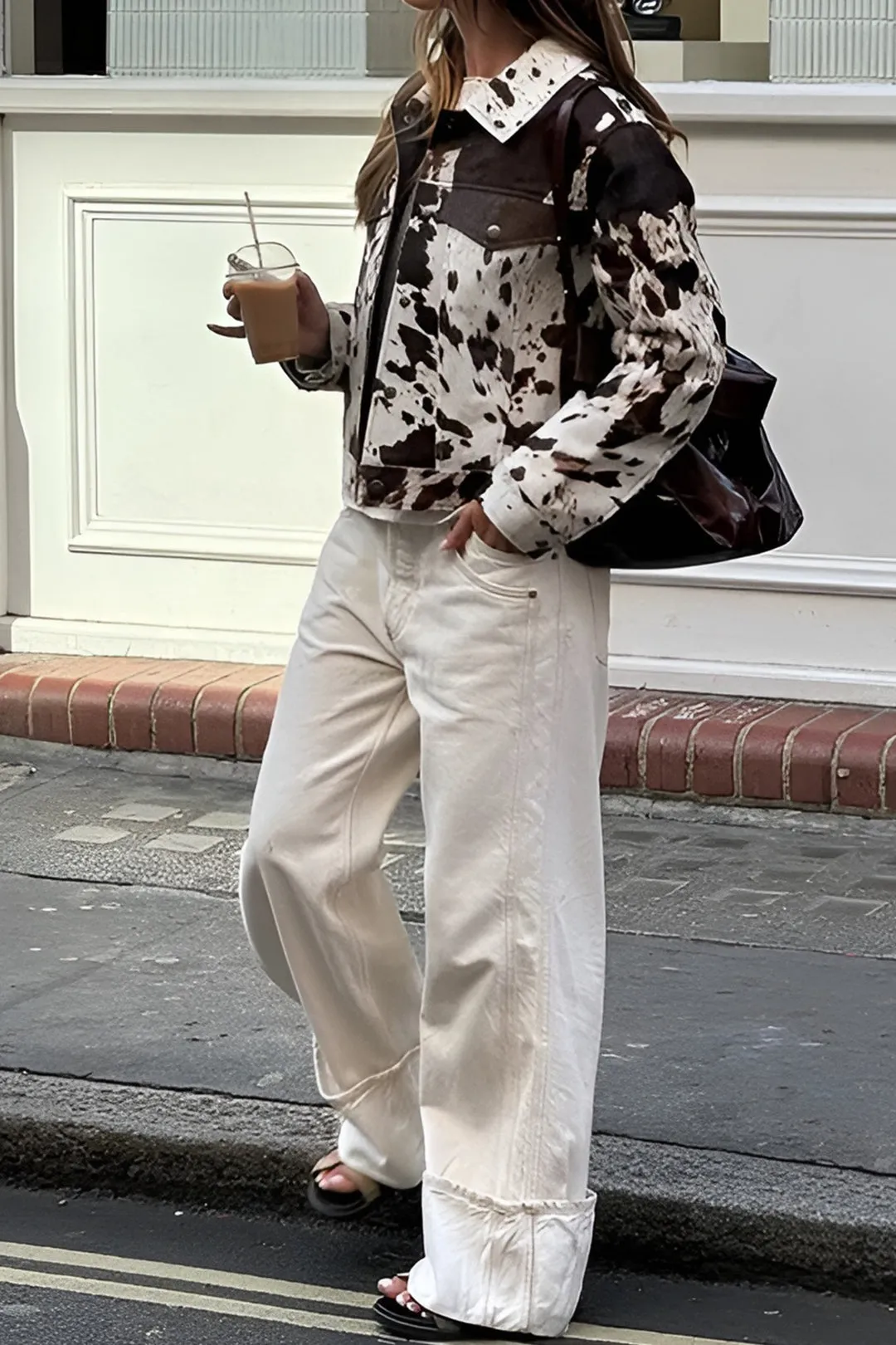 Tie Dye imiteret læder knap lommejakke sold by Micas