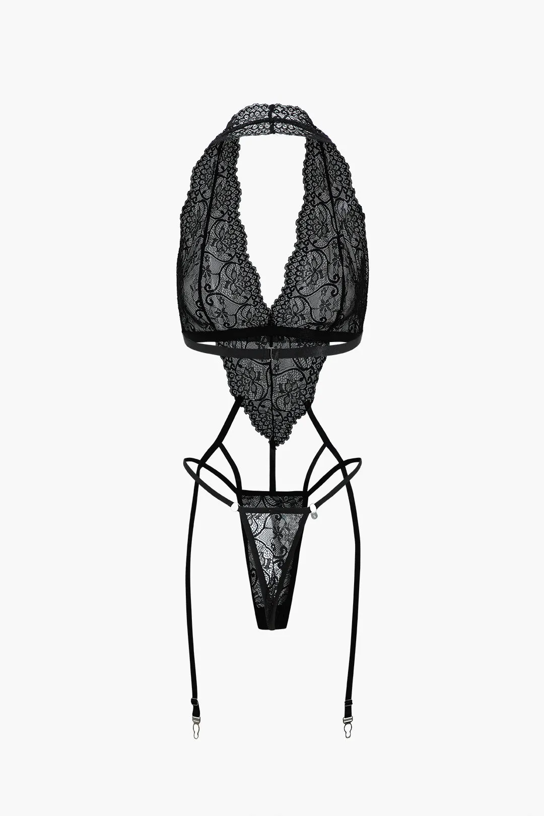 Solid Lace Cut Out Lingeri Garter Set sold by Micas product image thumbnail 2