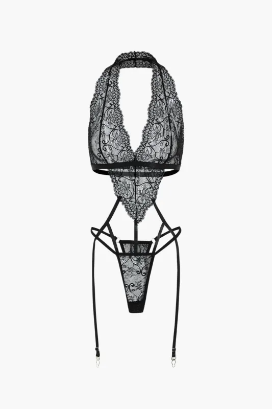 Solid Lace Cut Out Lingeri Garter Set sold by Micas