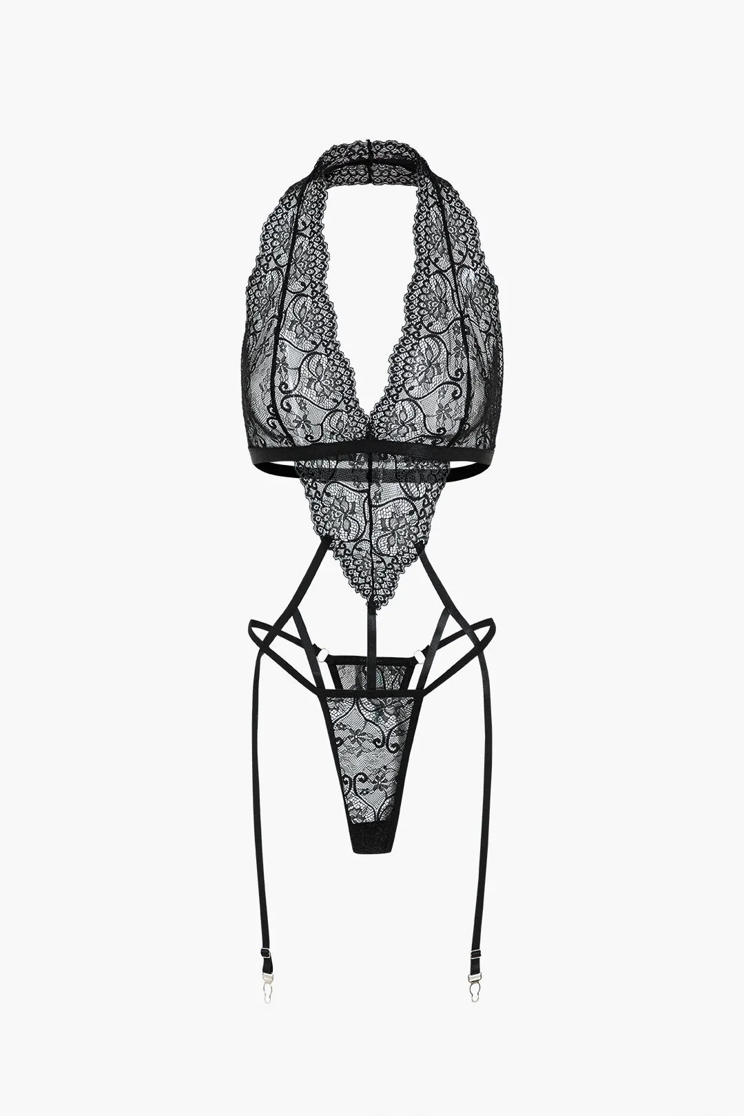 Solid Lace Cut Out Lingeri Garter Set sold by Micas