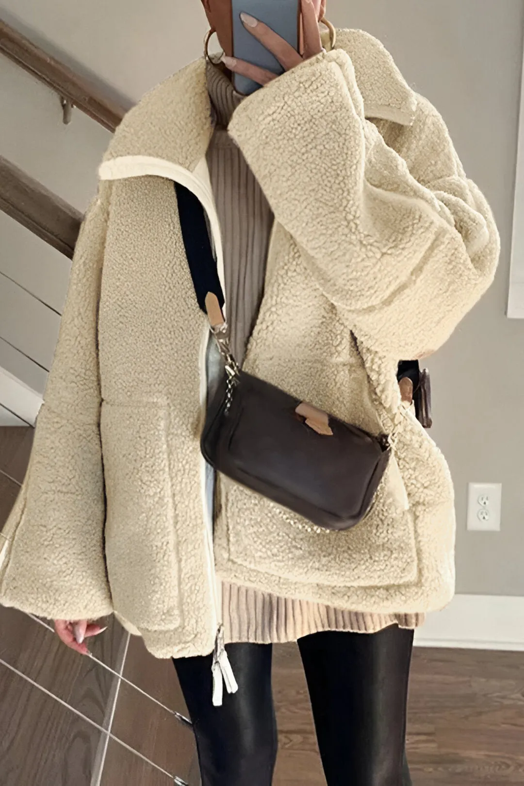 Lamb Wool Stand Collar Coat sold by Micas product image thumbnail 3