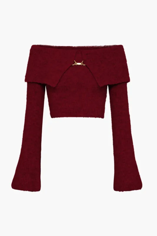 Solid Knit Metallic Off Shoulder Langærmet Top sold by Micas
