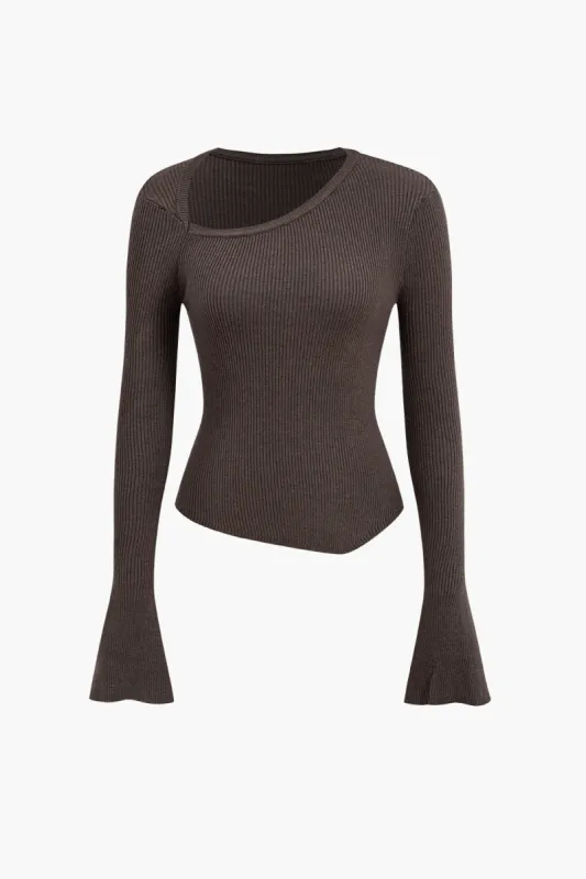 Solid Knit Asymmetrical Long-Sleeve Top sold by Micas