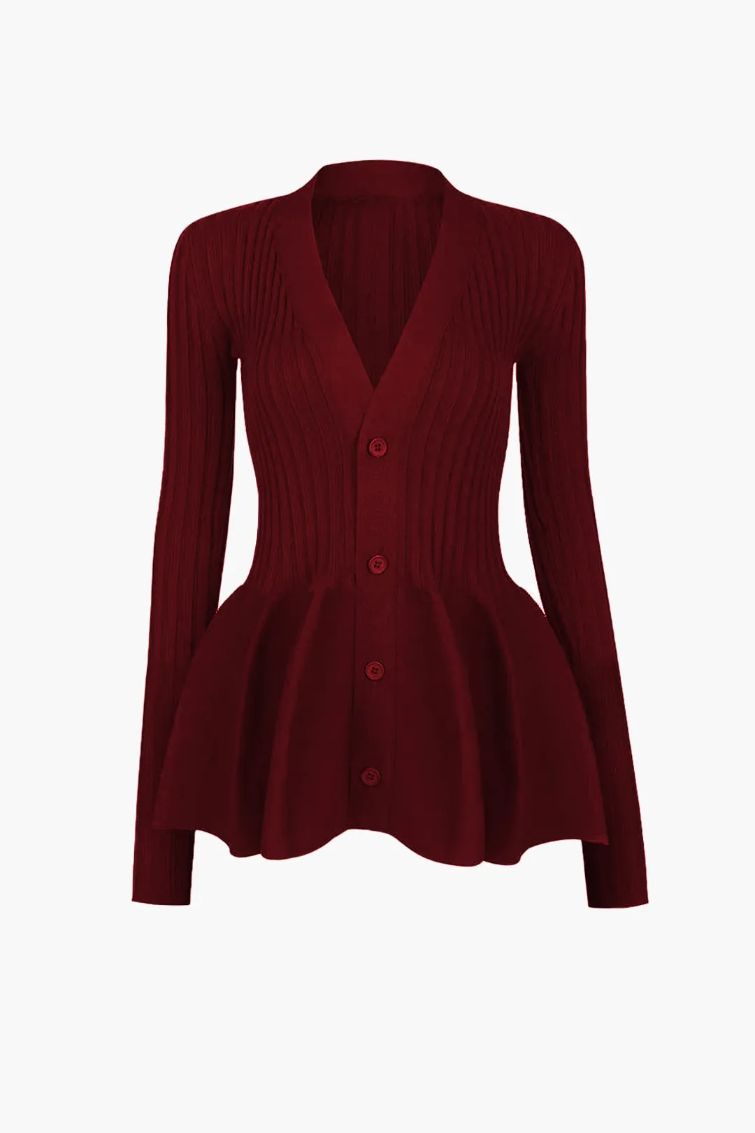 Solid V-hals Puff Hem Sweater Cardigan sold by Micas product image thumbnail 5