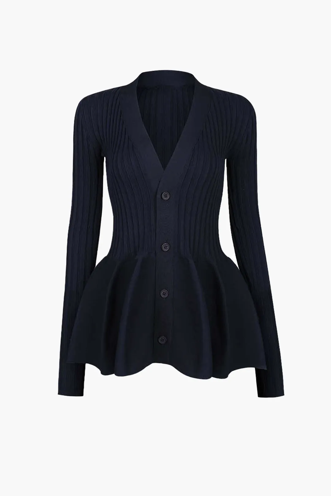 Solid V-hals Puff Hem Sweater Cardigan sold by Micas