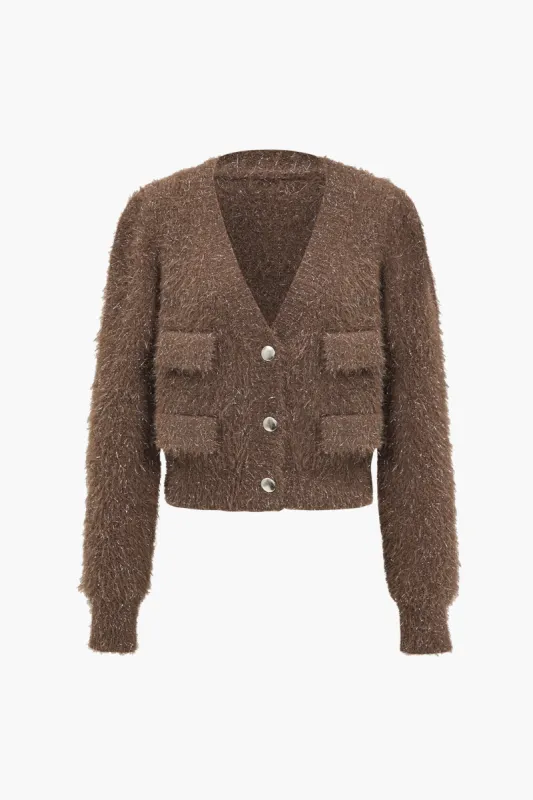 Strik cardigan med knaplomme sold by Micas