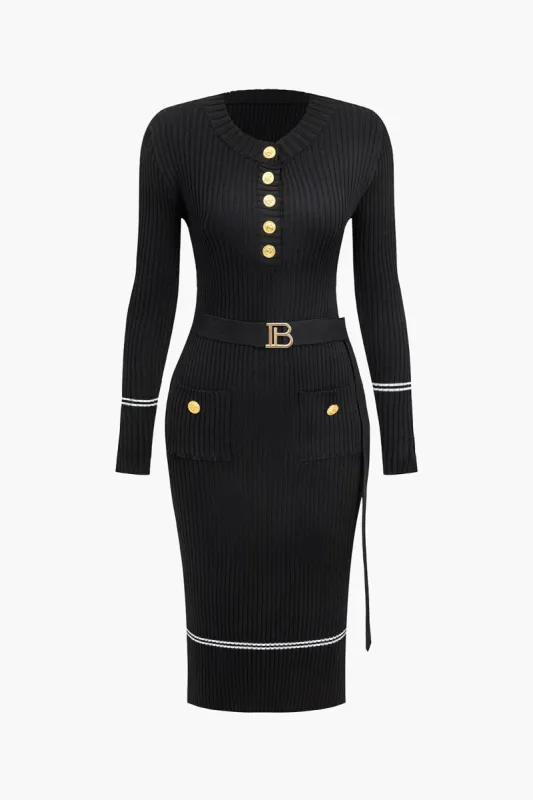 Knapstrikket Tie-Up Pocket Sweater Kjole sold by Micas