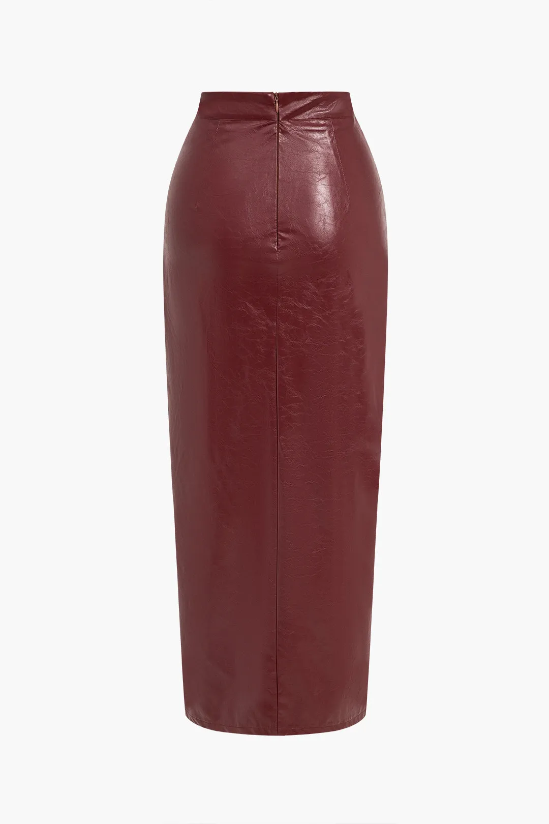 Solid Faux Leather Side Slit Skirt sold by Micas product image thumbnail 2