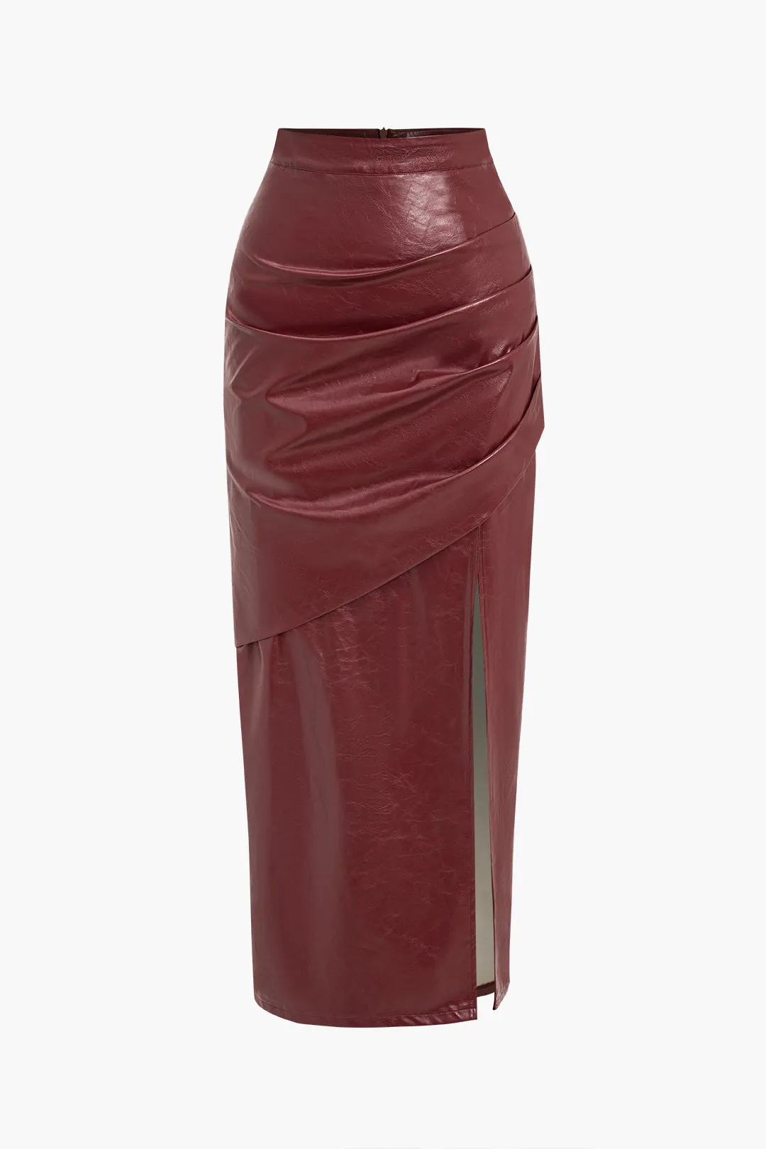 Solid Faux Leather Side Slit Skirt sold by Micas