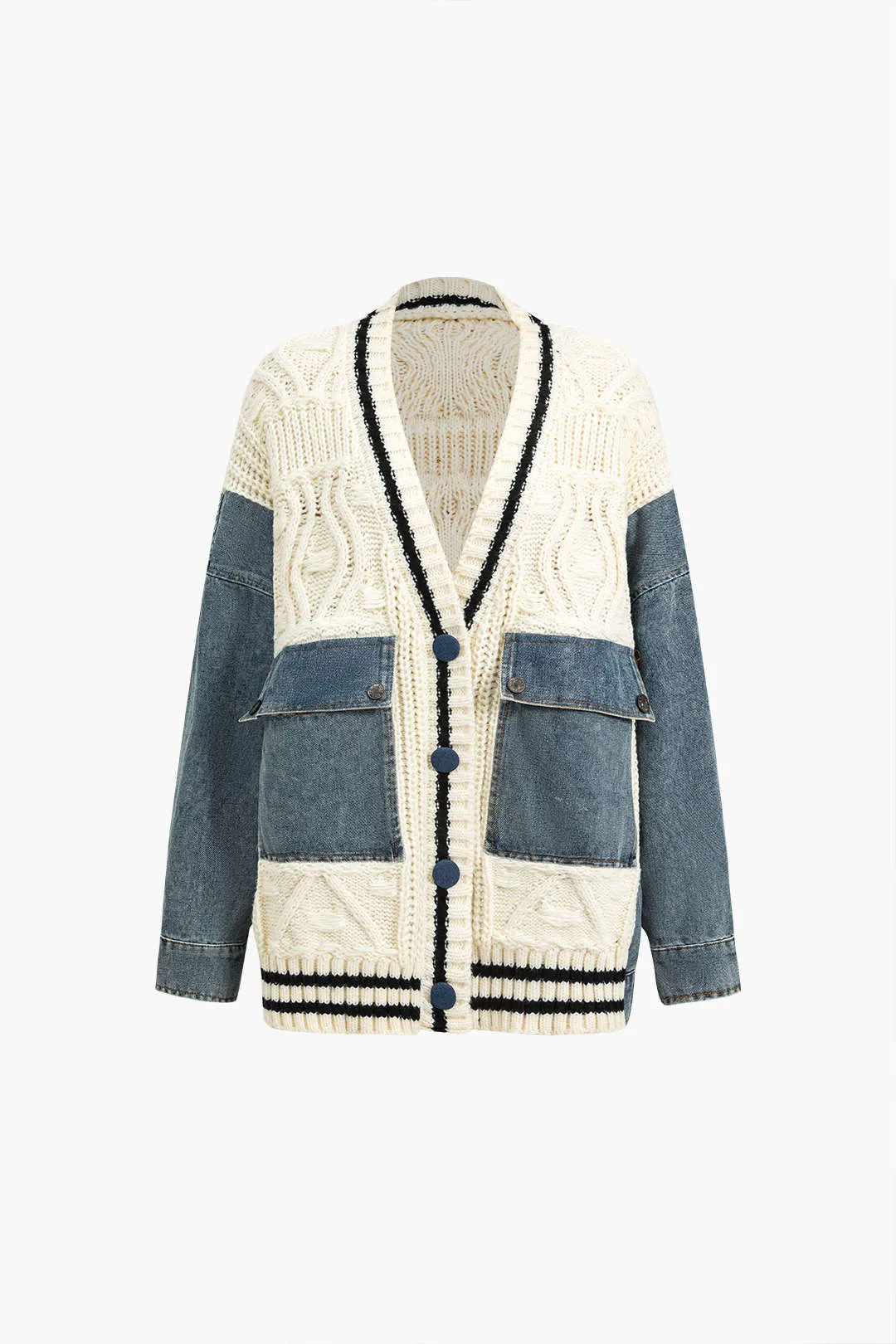 Button Patchwork Pocket Sweater Cardigan sold by Micas product image thumbnail 5