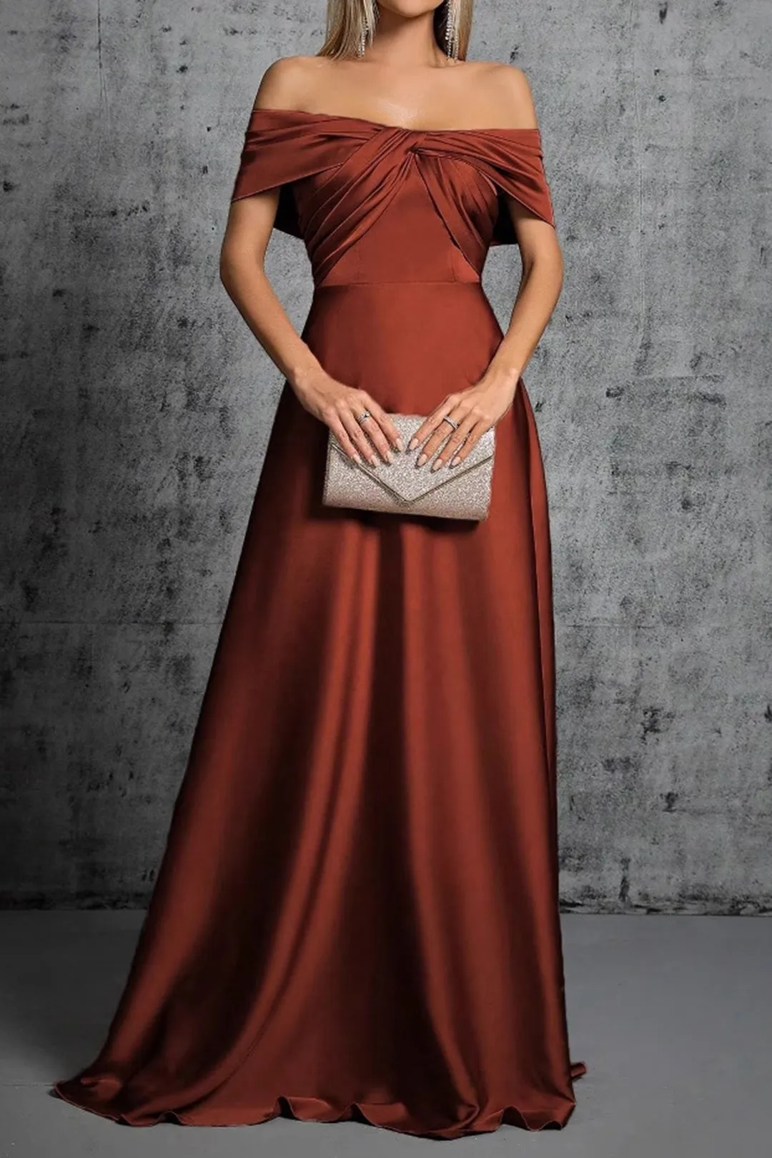 Satin Off Shoulder Twist Maxi Dress sold by Micas product image thumbnail 4