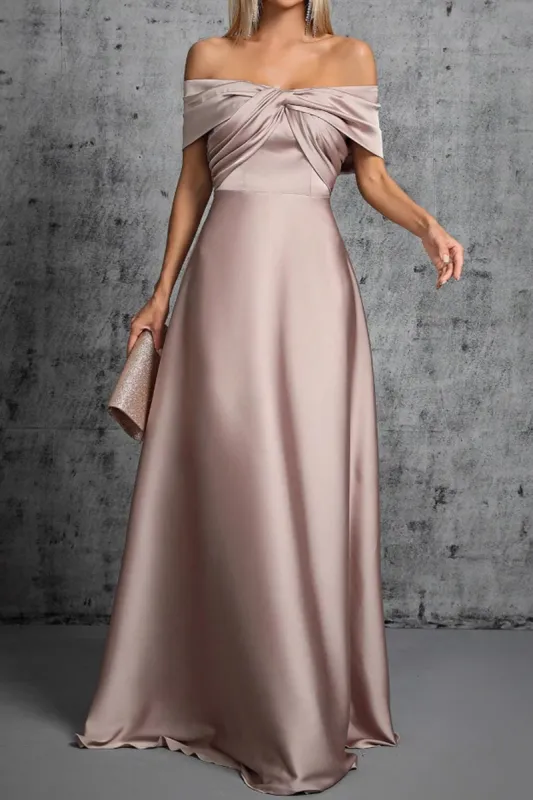 Satin Off Shoulder Twist Maxi Dress sold by Micas