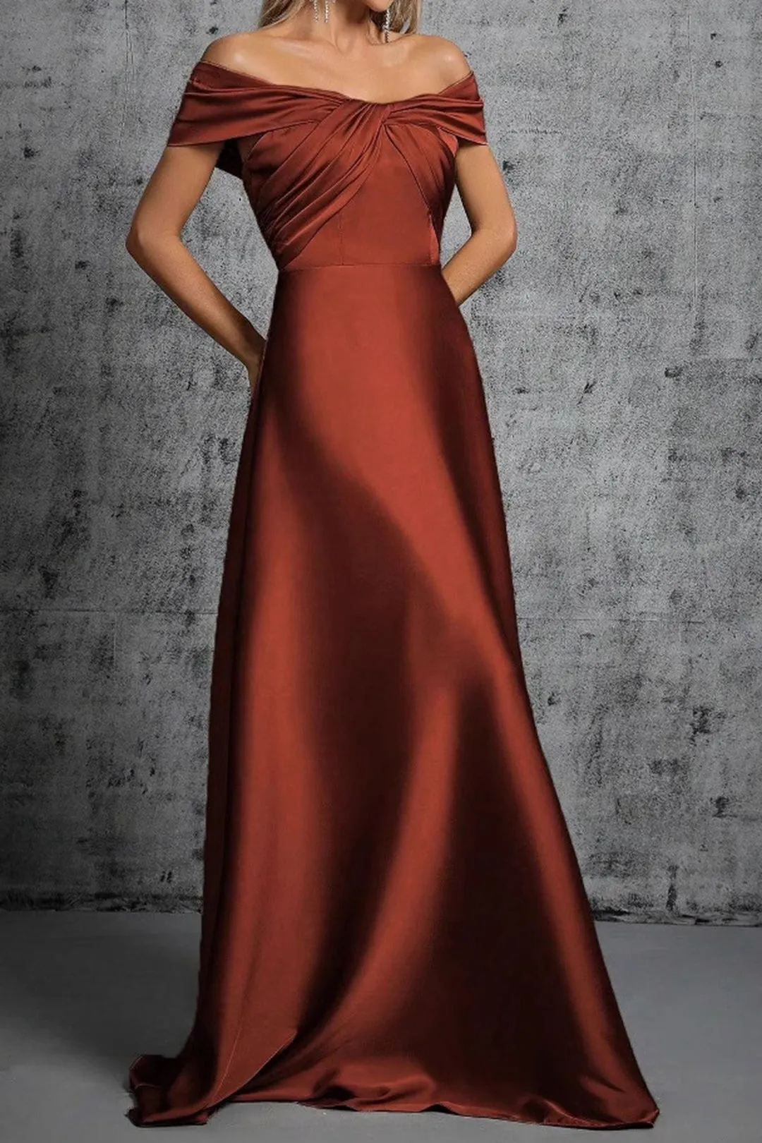 Satin Off Shoulder Twist Maxi Dress sold by Micas product image thumbnail 5