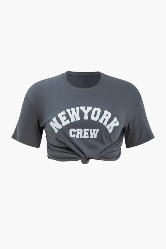 Plus størrelse brev print rund hals t-shirt sold by Micas