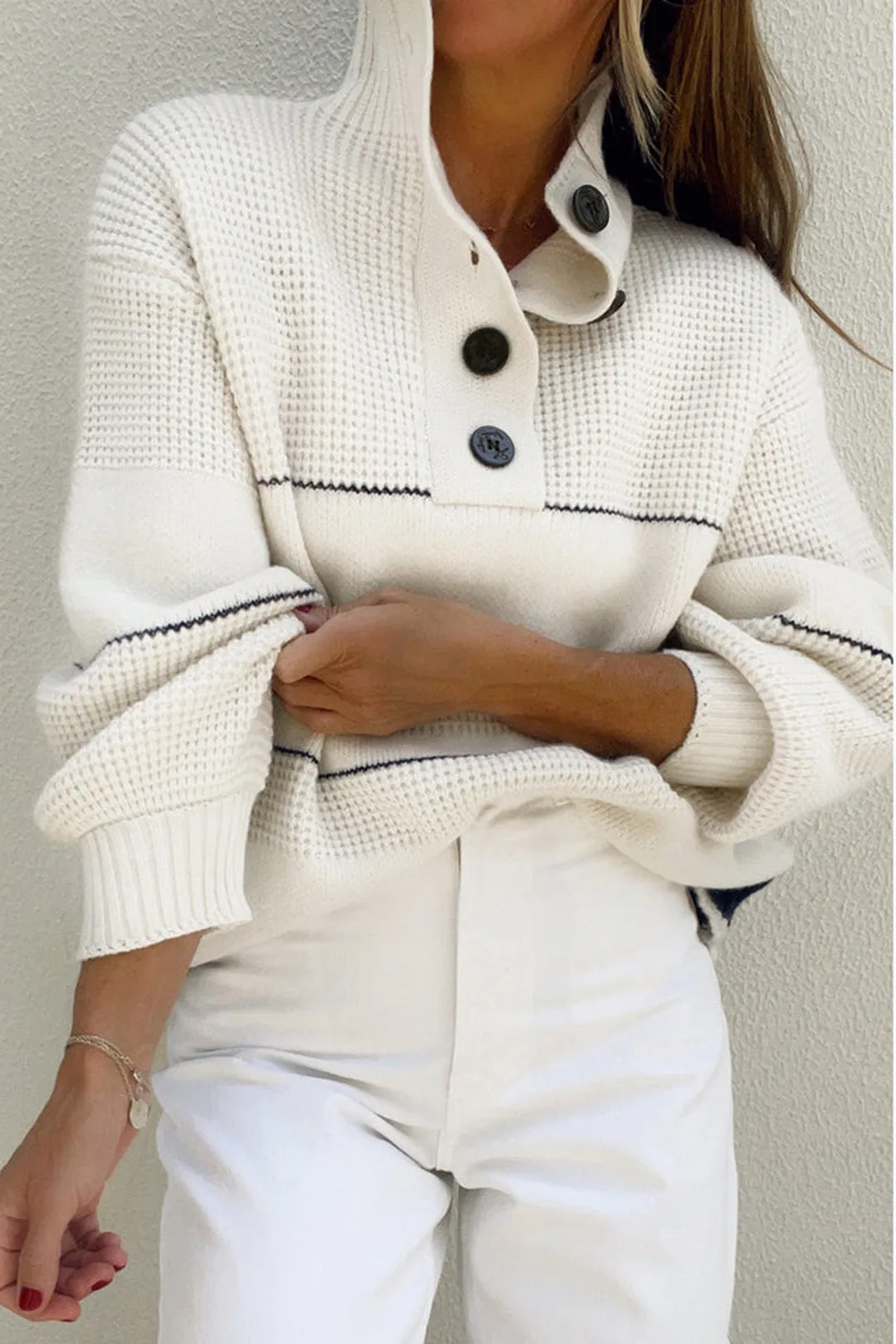 Stripes Patchwork Sweater Long-Sleeve Top sold by Micas product image thumbnail 2