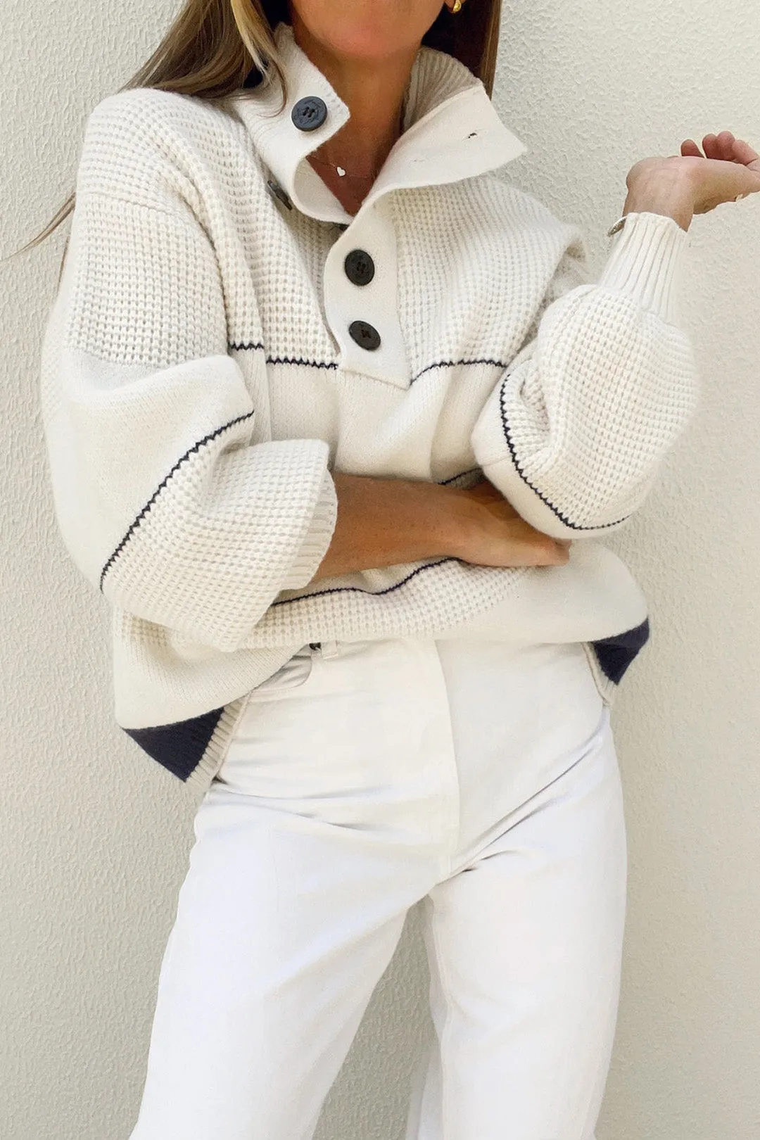 Stripes Patchwork Sweater Long-Sleeve Top sold by Micas product image thumbnail 3