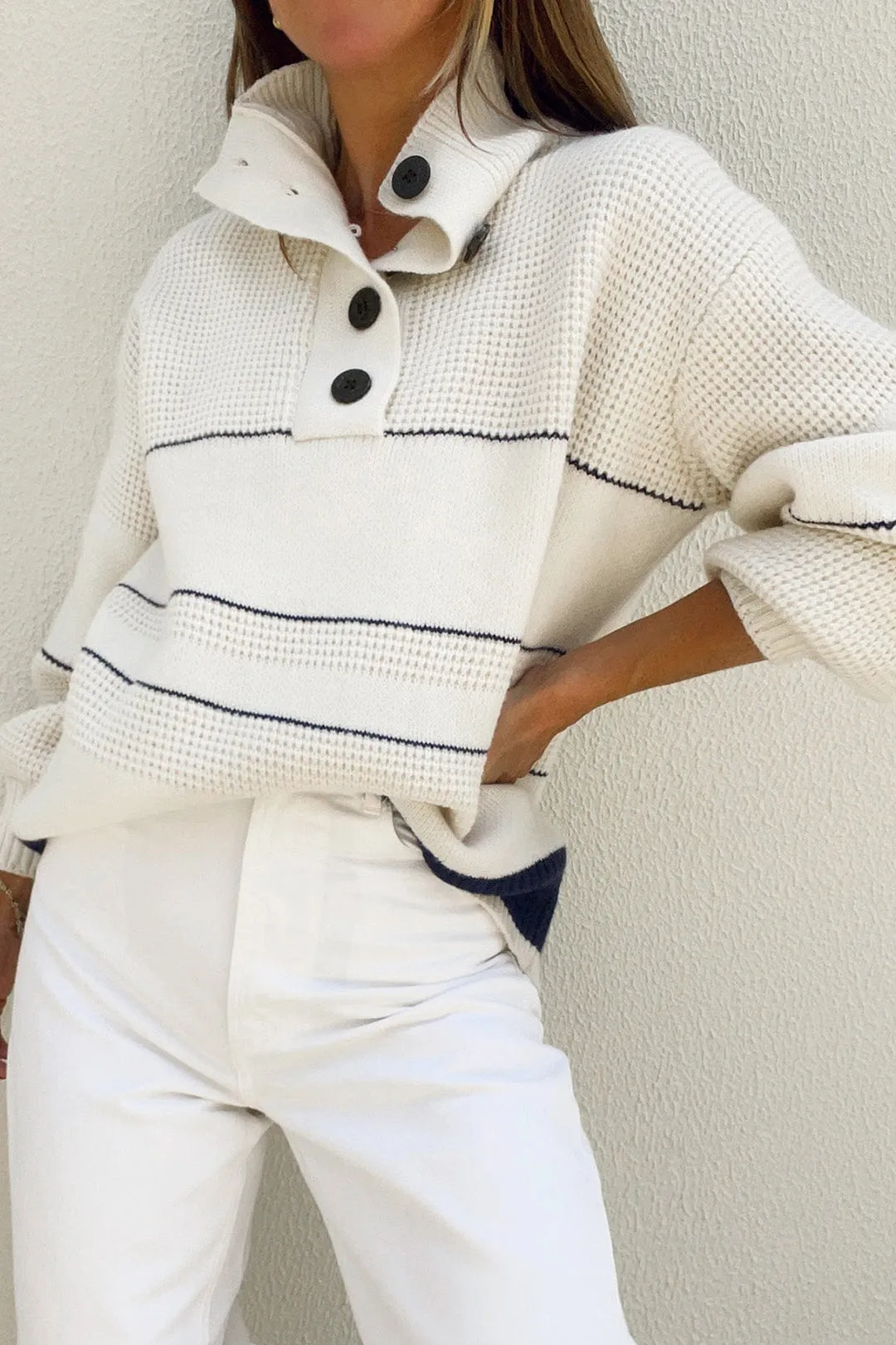 Stripes Patchwork Sweater Long-Sleeve Top sold by Micas product image thumbnail 4