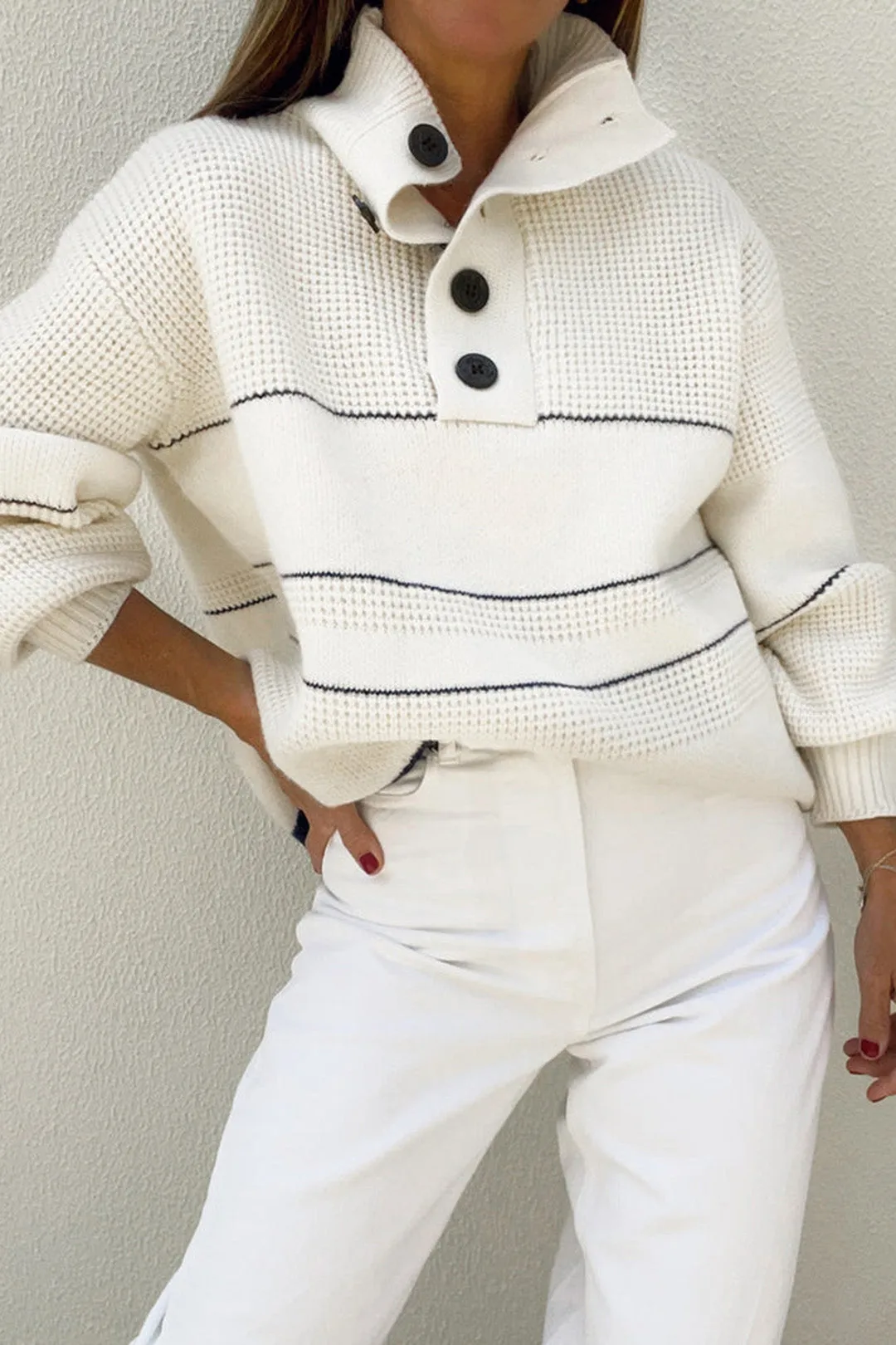 Stripes Patchwork Sweater Long-Sleeve Top sold by Micas