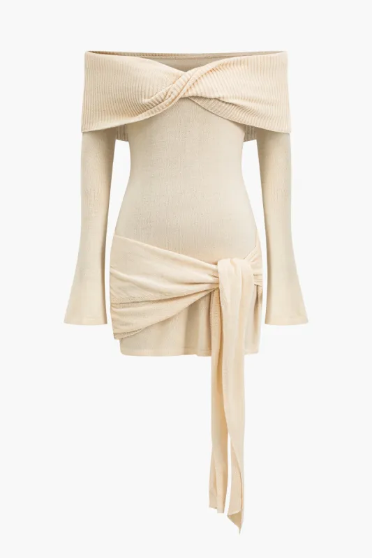 Off Shoulder Twist Front Knit Mini Kjole sold by Micas