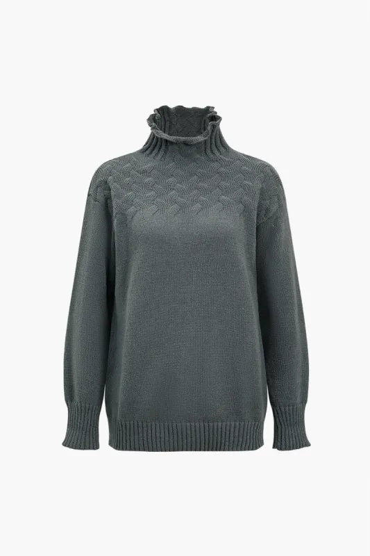 Turtleneck Ruched Cable Knit Sweater sold by Micas