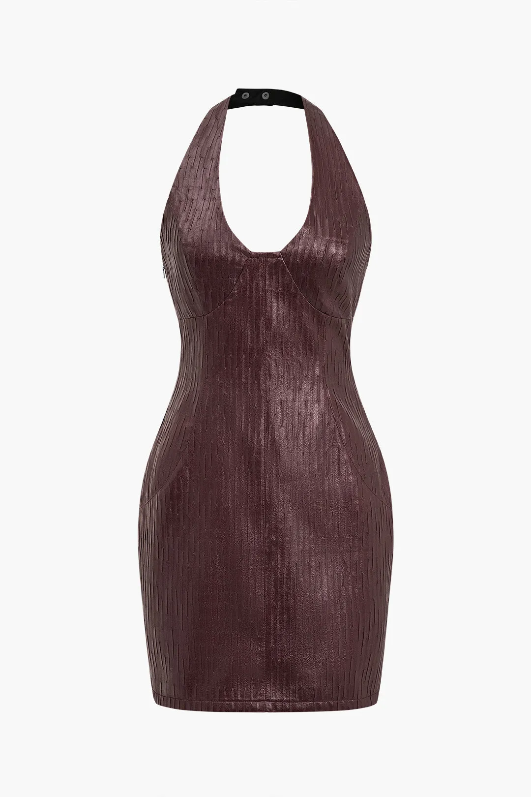 Faux læder halter hals mini kjole sold by Micas