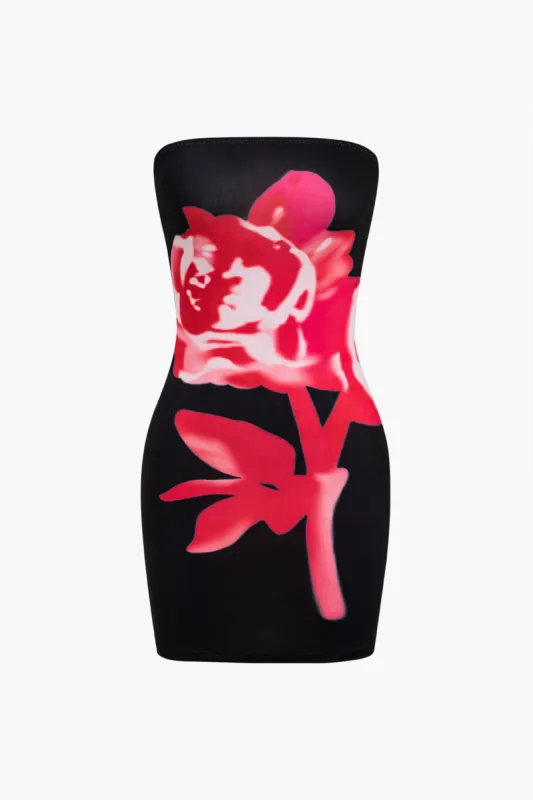 Blomsterprint stropløs bodycon mini kjole sold by Micas
