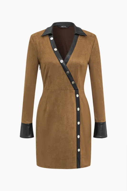 Faux Leather Button Patchwork Mini Dress sold by Micas