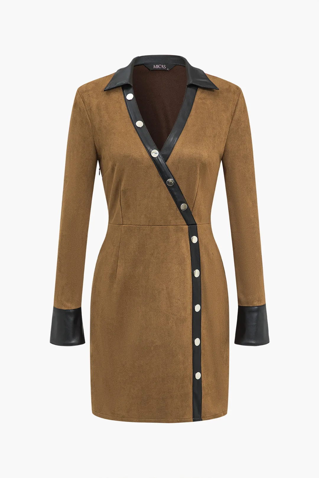 Faux Leather Button Patchwork Mini Dress sold by Micas