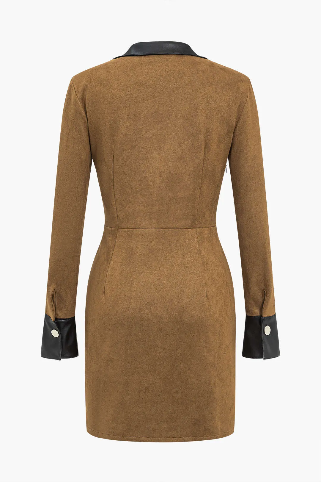 Faux Leather Button Patchwork Mini Dress sold by Micas product image thumbnail 2