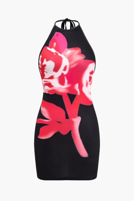 Blomsterprint halter hals mini kjole sold by Micas