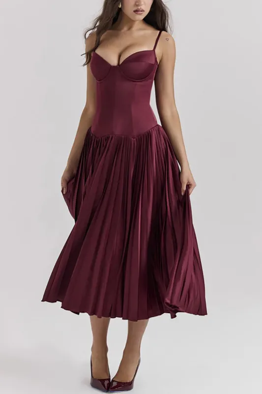Solid Bustier Pleated Midi Dress sold by Micas