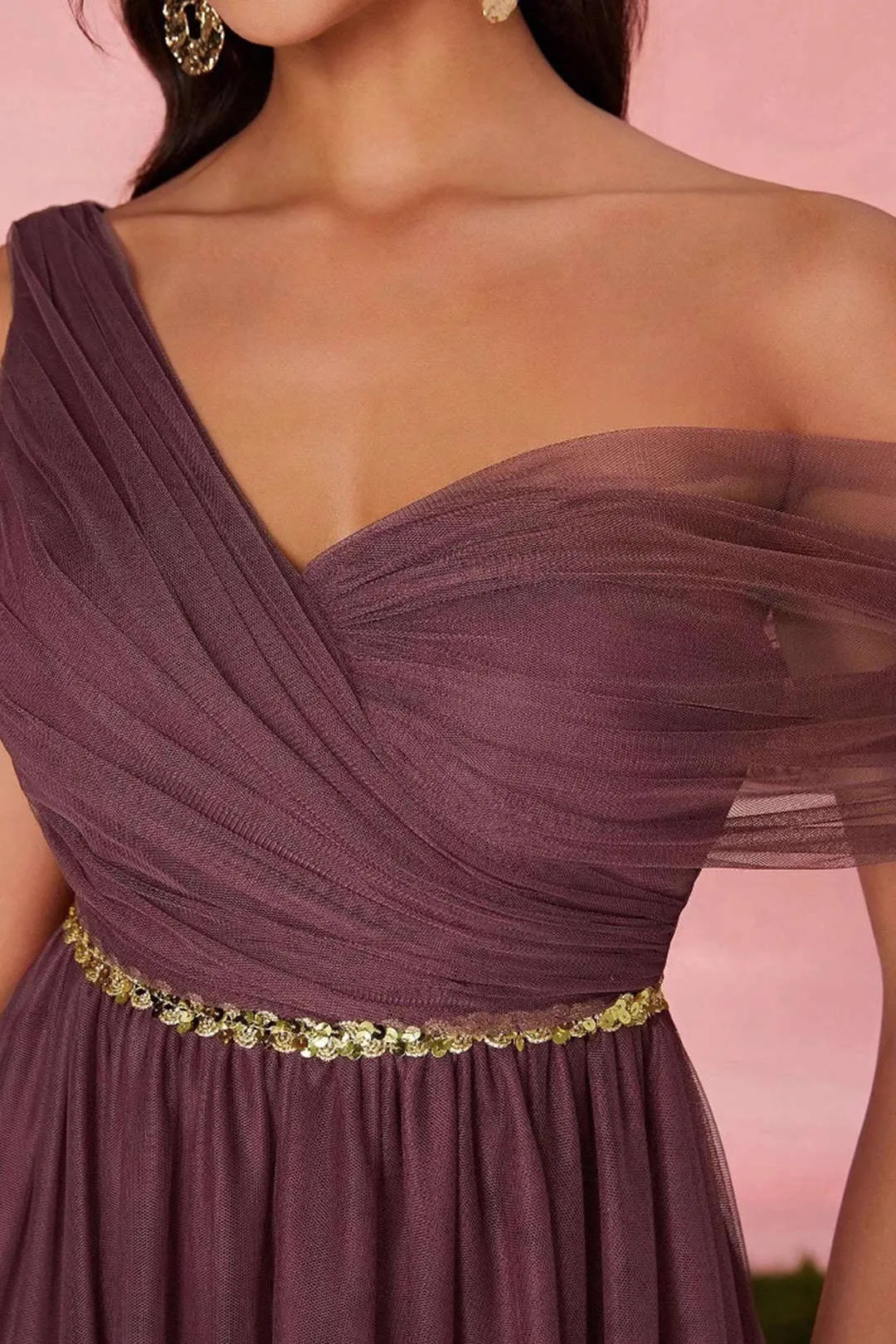 Mesh Asymmetric Shoulder Maxi Dress sold by Micas product image thumbnail 4