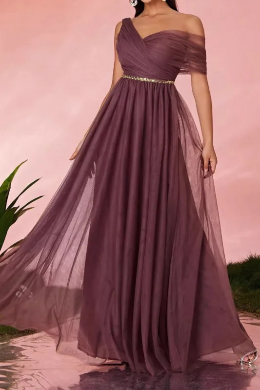 Mesh Asymmetric Shoulder Maxi Dress sold by Micas