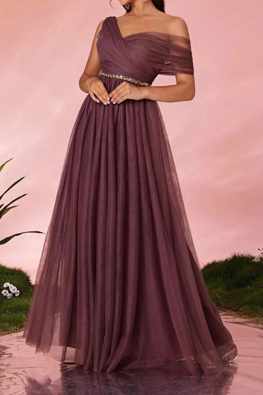 Mesh Asymmetric Shoulder Maxi Dress sold by Micas product image thumbnail 2