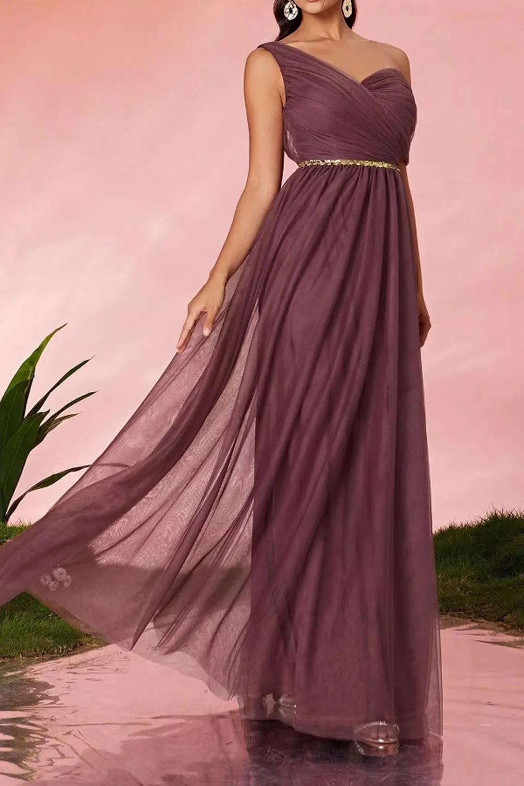 Mesh Asymmetric Shoulder Maxi Dress sold by Micas product image thumbnail 3
