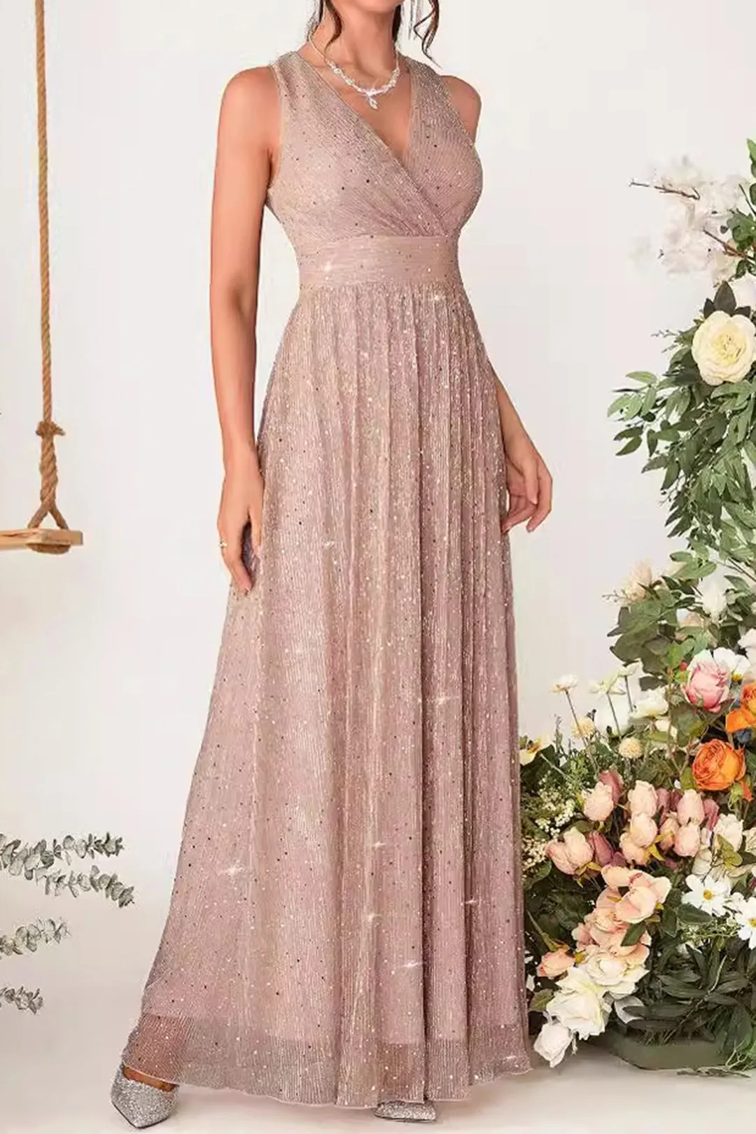 Sequin Slip V-Neck Maxi Dress sold by Micas