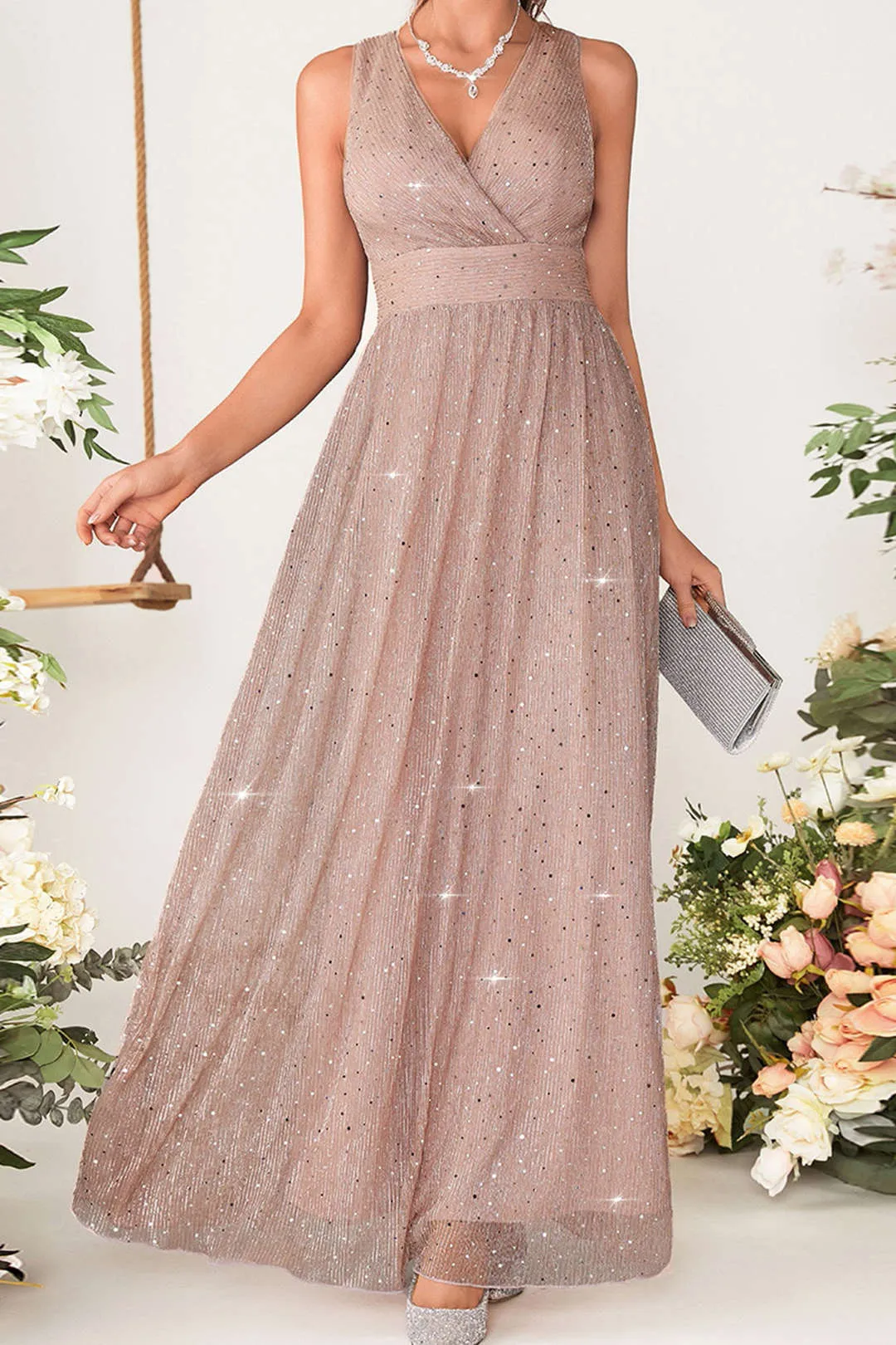 Sequin Slip V-Neck Maxi Dress sold by Micas product image thumbnail 3