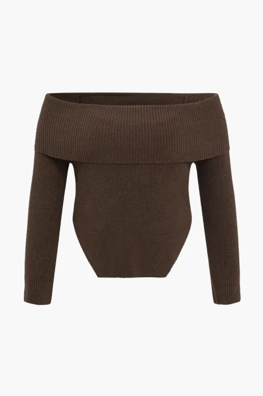 Plus Size Solid Knit Off Shoulder Long-Sleeve Top sold by Micas