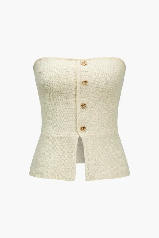 Solid Knit Button Sweater Tube Top sold by Micas