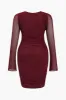 Plus Size Solid Mesh Sheer Ruched Square Neck Mini Dress sold by Micas