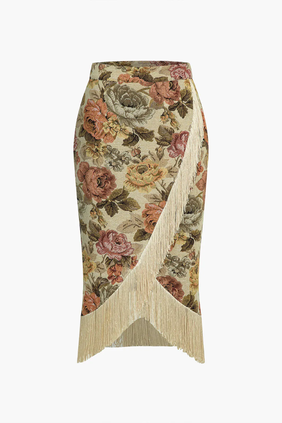 Floral Jacquard Fringe Asymmetrical Skirt sold by Micas product image thumbnail 2