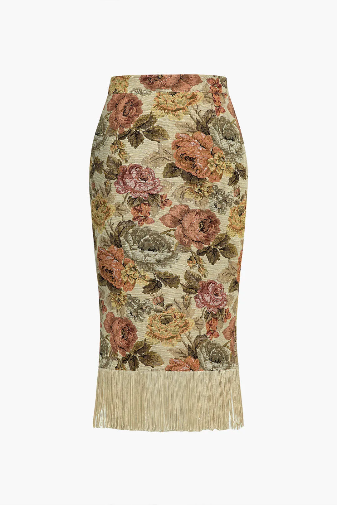 Floral Jacquard Fringe Asymmetrical Skirt sold by Micas product image thumbnail 3