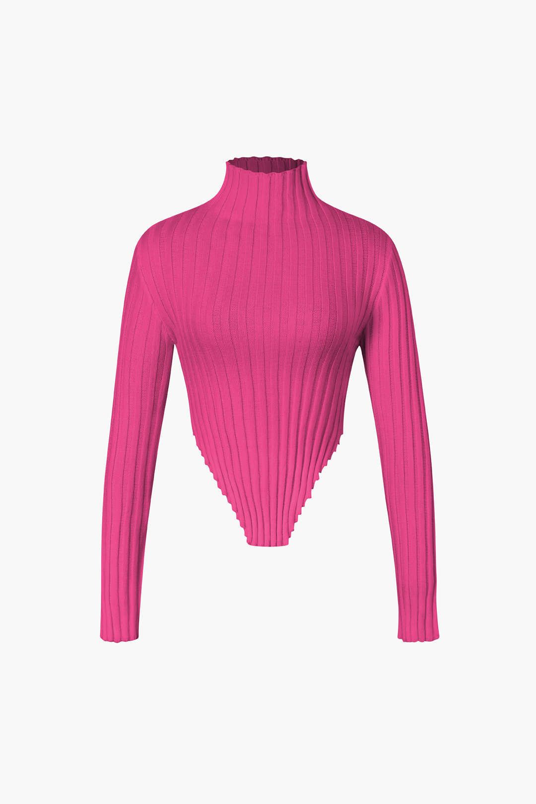 Asymmetric Lettuce Trim Knit Mock Neck Top sold by Micas